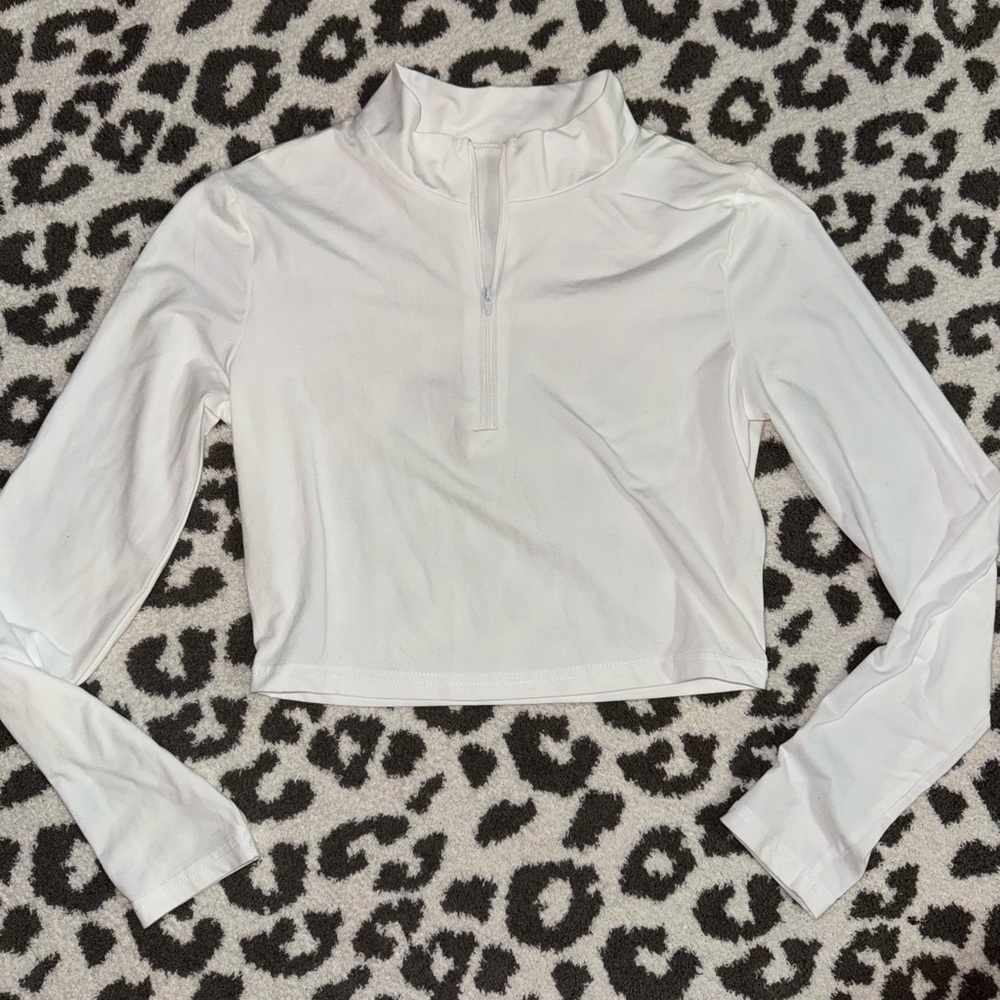 White Front Zipper Crop Top